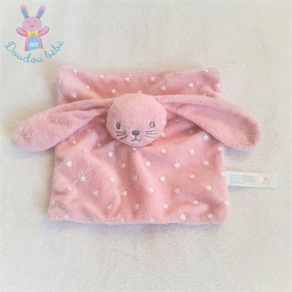 Doudou plat Lapin rose blanc étoiles NICOTOY PAT ET RIPATON