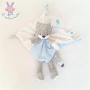 Doudou plat Renard Chat bleu blanc et gris étoiles TEX