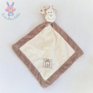 Doudou plat Girafe grelot marron crème et blanc ACTION