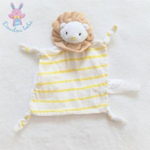 Doudou plat Lion rayé jaune blanc crinière beige Grain de Blé Z