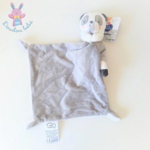 Doudou Panda gris blanc mouchoir à pois argentés MOTS D’ENFANTS