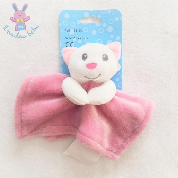 Doudou plat Chat blanc polaire tout doux rose NANJING