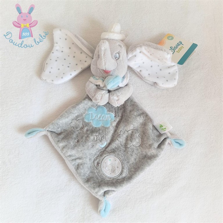 Doudou plat éléphant Dumbo gris blanc étoiles Big dream DISNEY