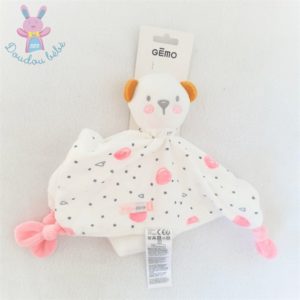 Doudou plat Ours blanc rose pois cœurs « bisou doux » Gémo