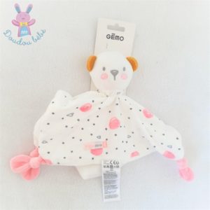 Doudou plat Ours blanc rose pois cœurs "bisou doux" Gémo