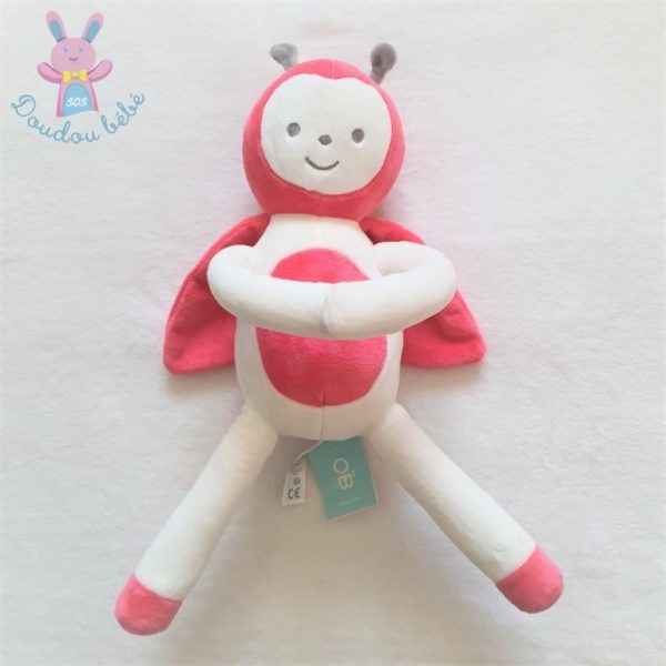 Doudou Coccinelle rose blanc à pois gris OBAIBI OKAIDI