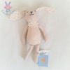 Doudou Lapin tissu beige blanc motif fleurs BOUT'CHOU