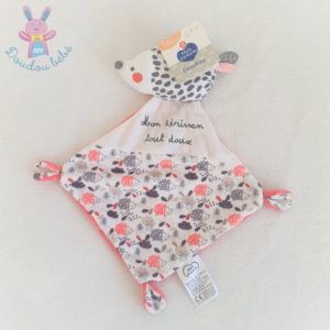 Doudou plat Mon Hérisson tout doux rose blanc gris MOTS D’ENFANTS