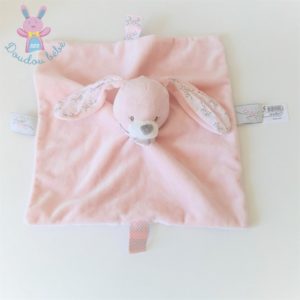 Doudou plat Lapin rose Jolies petites fleurs BOUT’CHOU