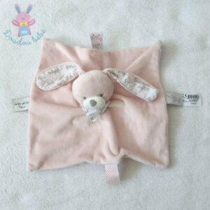 Doudou plat Lapin rose Jolies petites fleurs BOUT’CHOU