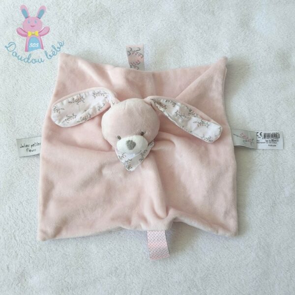 Doudou plat Lapin rose Jolies petites fleurs BOUT'CHOU MONOPRIX