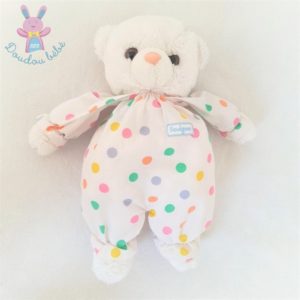 Doudou Ours blanc à pois colorés Vintage 40 cm BOULGOM