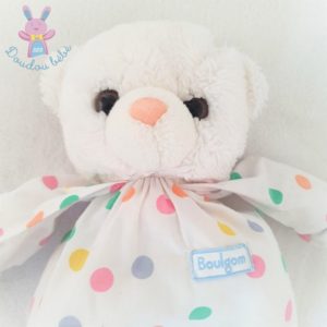 Doudou Ours blanc à pois colorés Vintage 40 cm BOULGOM