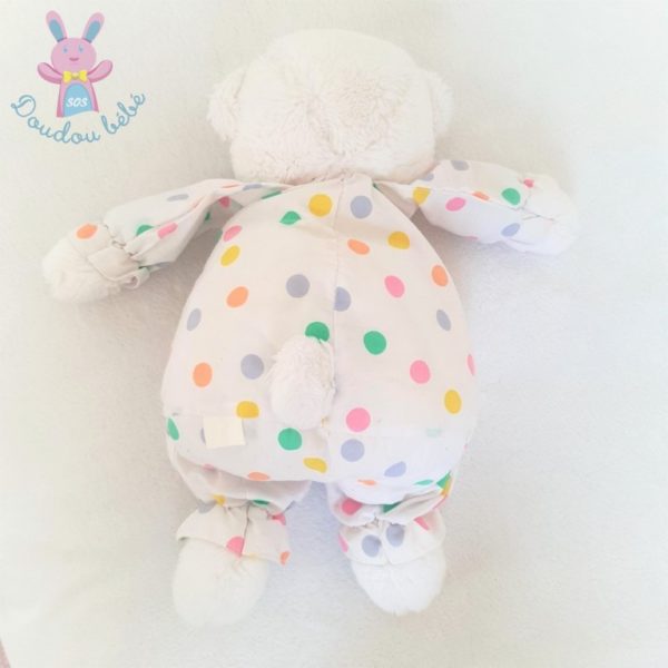 Doudou Ours blanc à pois colorés Vintage BOULGOM