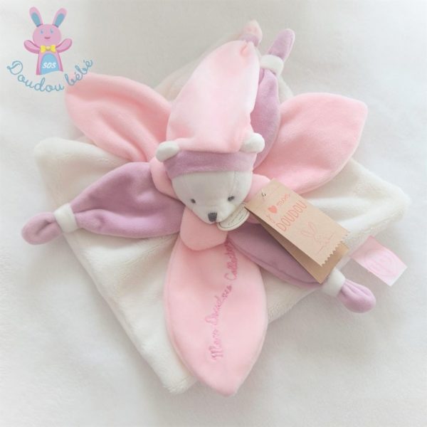 Ours plat collector blanc rose "J'aime mon doudou" DOUDOU ET COMPAGNIE