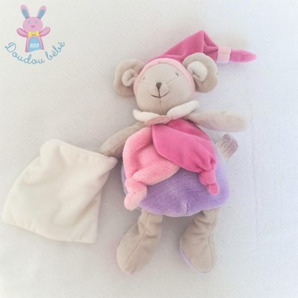 Souris Cueillette collector beige rose mauve blanc DOUDOU ET COMPAGNIE