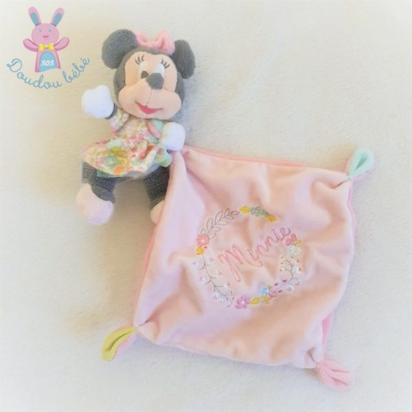 Doudou Souris Minnie robe mouchoir rose fleurs DISNEY