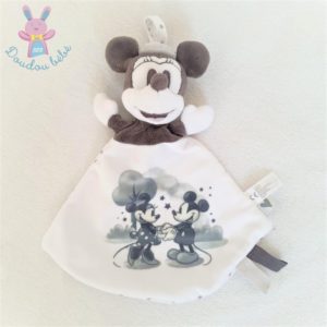 Doudou plat Souris Minnie avec Mickey noir blanc gris DISNEY