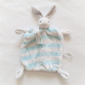 Doudou plat Lapin rayé bleu blanc créations tendres KALOO