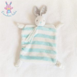 Doudou plat Lapin rayé bleu blanc créations tendres KALOO