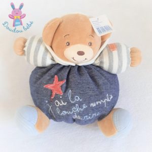 Doudou Ours boule Jean denim “j’ai la bouche remplie de rire” KALOO