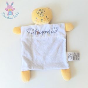 Doudou plat Léopard gris blanc jaune feuilles MOTS D’ENFANTS