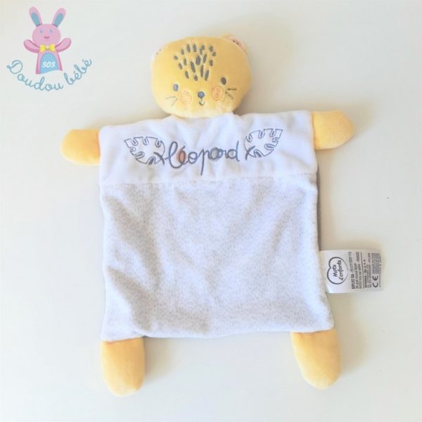 Doudou plat Léopard gris blanc jaune feuilles MOTS D'ENFANTS