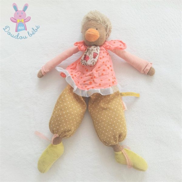 Doudou Poule Zaza Les Tartempois rose vert étoiles MOULIN ROTY