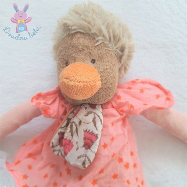 Doudou Poule Zaza Les Tartempois rose vert étoiles MOULIN ROTY