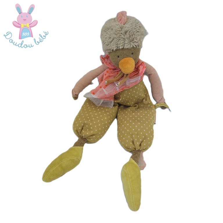 Doudou Poule Zaza Les Tartempois rose vert étoiles MOULIN ROTY