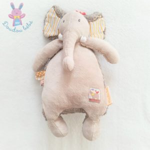 Doudou éléphant Les Papoum gris rayé jaune 27 cm MOULIN ROTY