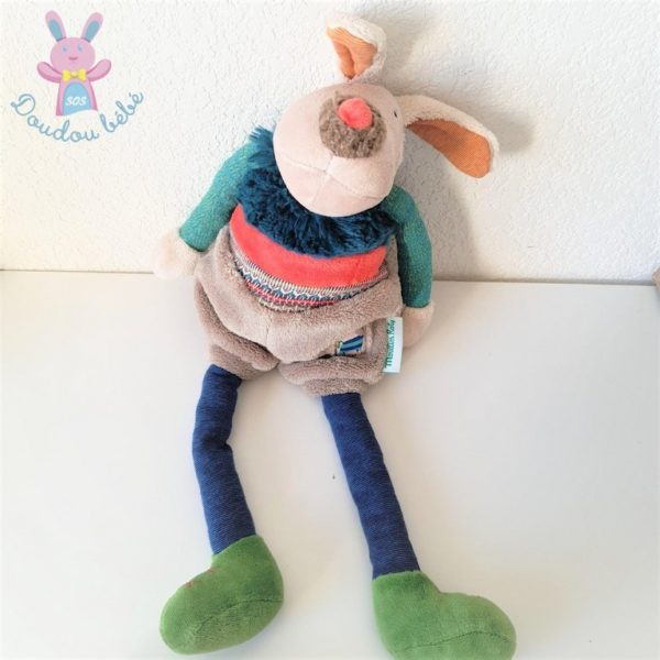 Doudou Chien Les Zig et Zag bleu gris coloré 39 cm MOULIN ROTY