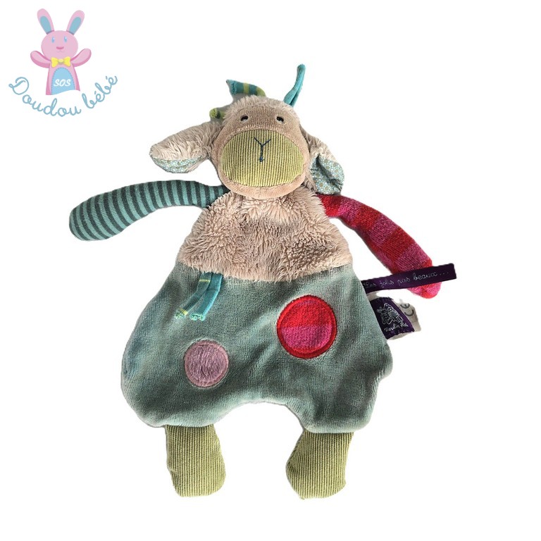 Doudou plat Mouton vert beige Les jolis pas beaux MOULIN ROTY