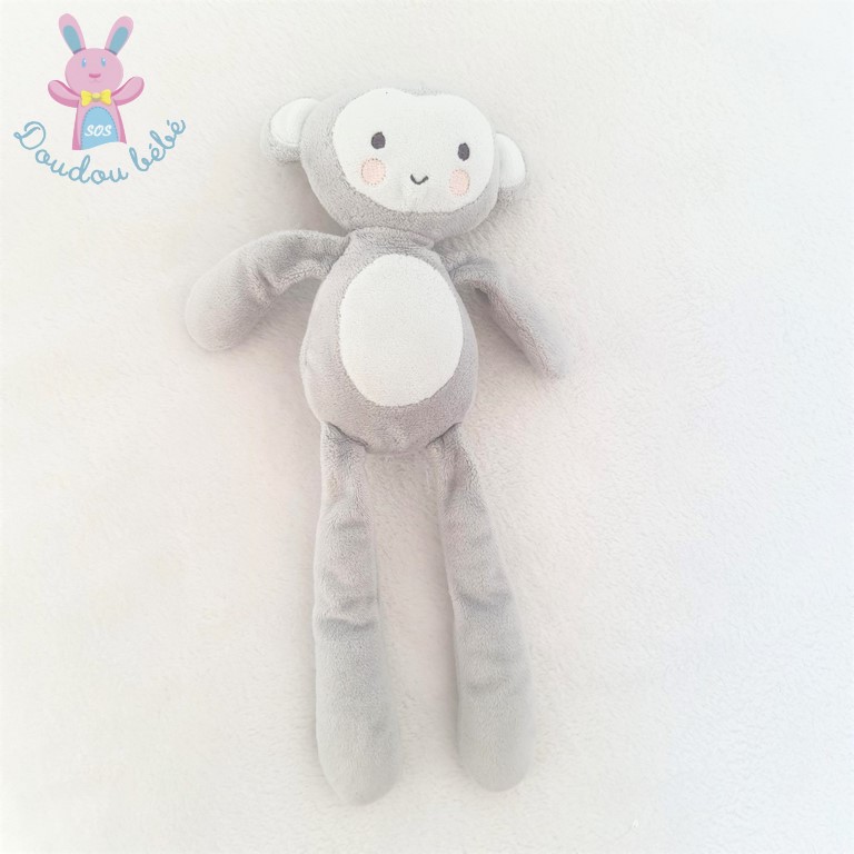 Doudou singe gris blanc vert CMP