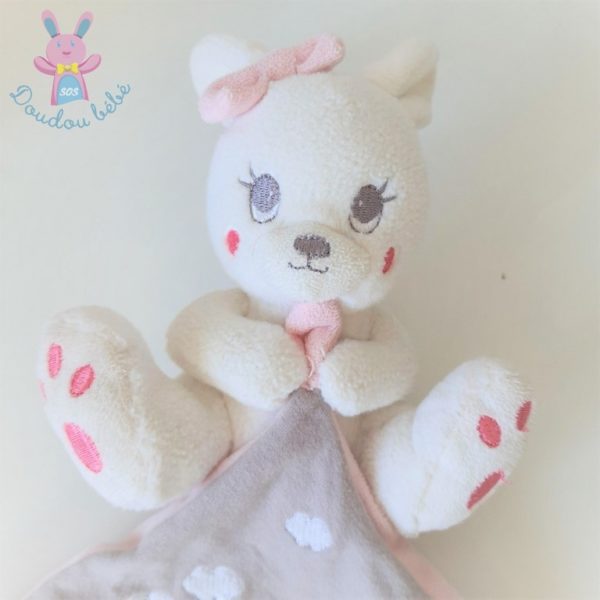 Doudou Lapin blanc mouchoir gris rose "I love you" nuages SIMBA