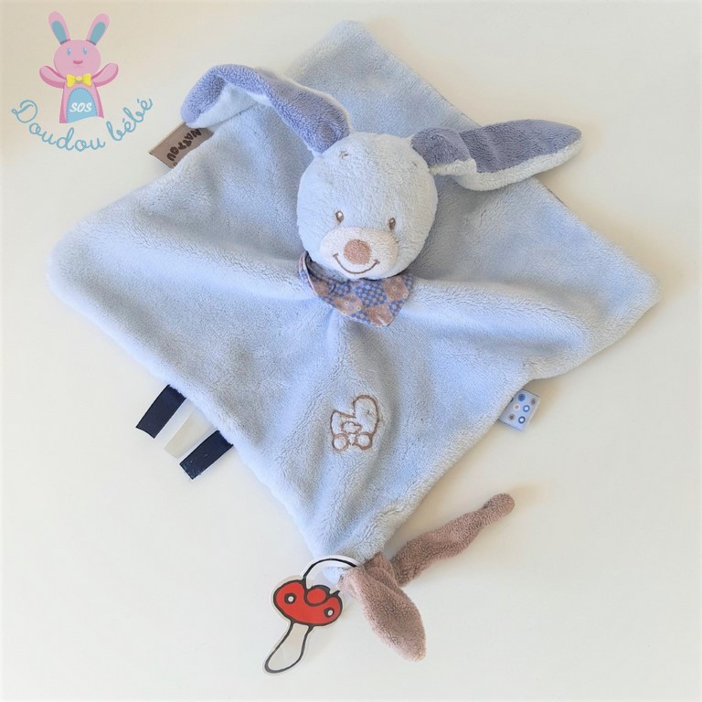 Doudou plat Lapin Alex & Bibou bleu marron canard NATTOU