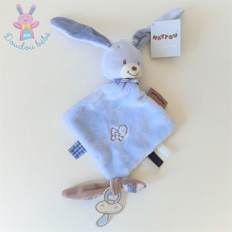 Doudou plat Lapin Mia et Basile blanc orange étoiles NATTOU