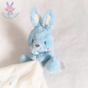 Doudou Lapin bleu mouchoir blanc sapins lapins TEX BABY