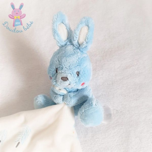 Doudou Lapin bleu mouchoir blanc sapins lapins TEX BABY