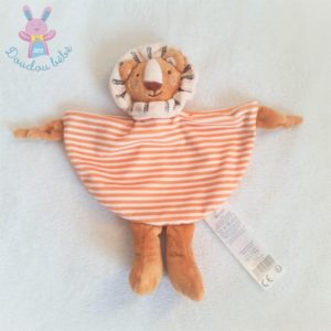 Doudou plat Lion rayé orange moutarde blanc TOM & KIDDY