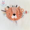 Doudou plat Lion orange moutarde oiseau attache tétine VERTBAUDET