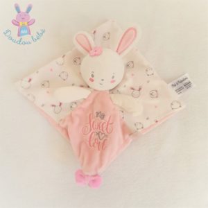 Doudou plat Lapin rose blanc My sweet love PAT & RIPATON