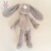 Doudou LAPIN tout doux gris blanc rayé 45 cm VACO