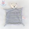 Doudou plat Ours blanc rayé bleu marine VERTBAUDET