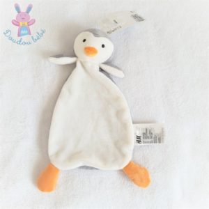 Doudou plat Pingouin blanc gris orange tout doux H&M