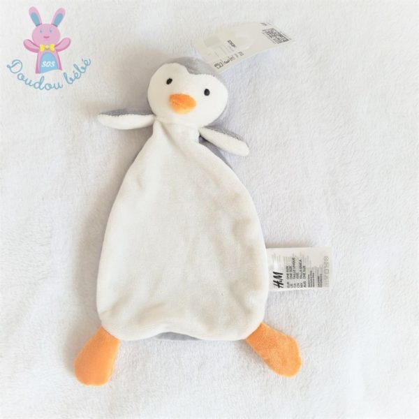 Doudou plat Pingouin blanc gris orange tout doux H&M