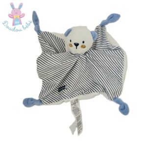 Doudou plat Ours blanc bleu et rayé « Bisou doux » Gémo