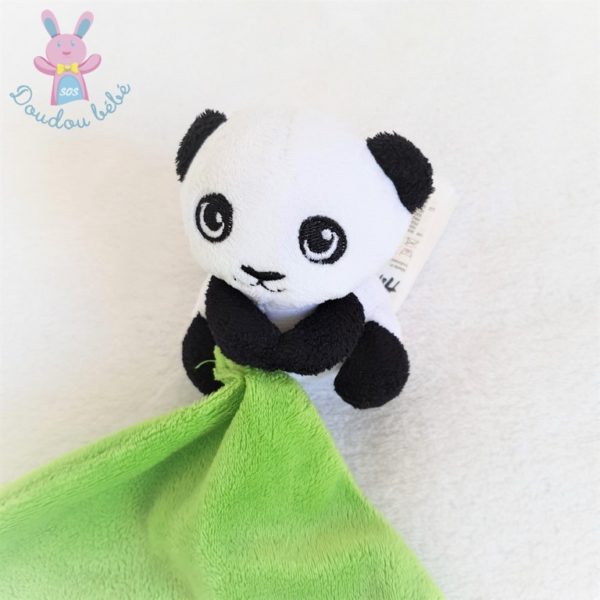 Doudou Panda Power blanc noir mouchoir vert H&M