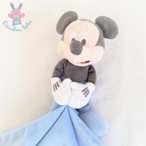 Doudou Mickey gris bleu blanc mouchoir bleu DISNEY STORE