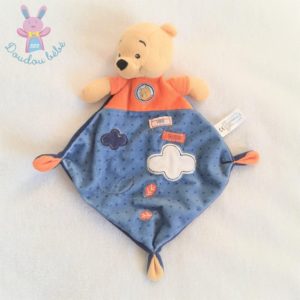 Doudou plat Winnie The Pooh orange bleu jaune nuages DISNEY